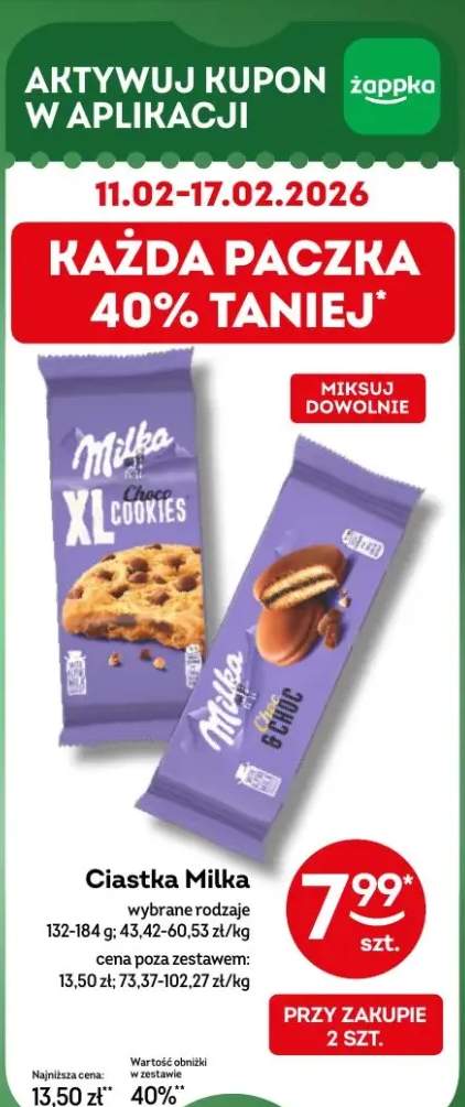 Ciastka Milka wybrane rodzaje