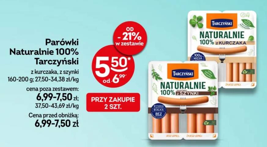 Parówki naturalnie 100% z kurczaka, z szynki