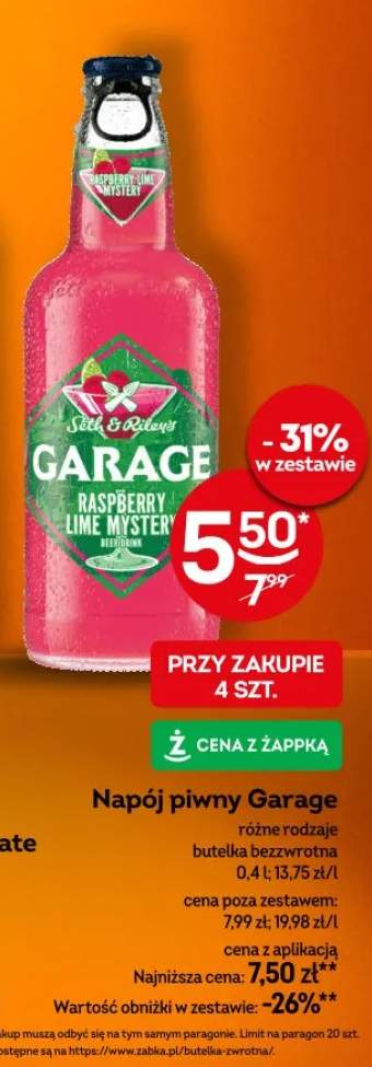 Napój piwny Garage różne rodzaje butelka bezzwrotna