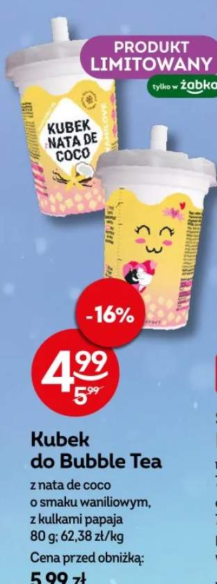 Kubek do Bubble Tea z nata de coco o smaku waniliowym, z kulkami papaja