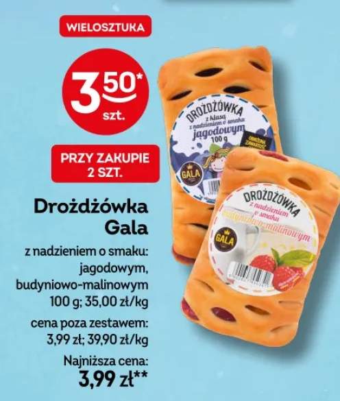 Drożdżówka z nadzieniem o smaku: jagodowym, budyniowo-malinowym