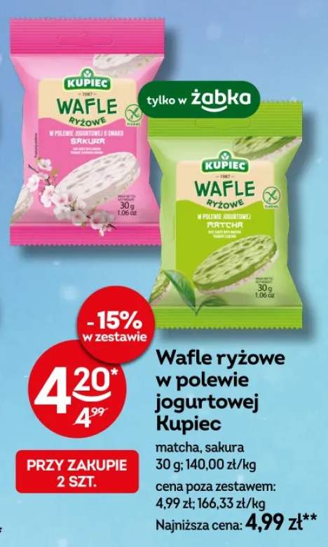 Wafle ryżowe w polewie jogurtowej matcha, sakura