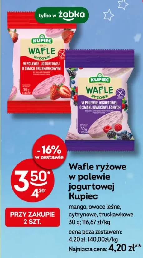 Wafle ryżowe w polewie jogurtowej mango, owoce leśne, cytrynowe, truskawkowe