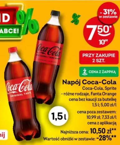 Napój Coca-Cola, Sprite, różne rodzaje, Fanta Orange cena bez kaucji za butelkę
