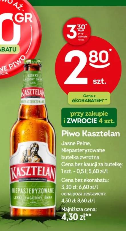 Piwo Kasztelan Jasne Pełne Niepasteryzowane butelka zwrotna