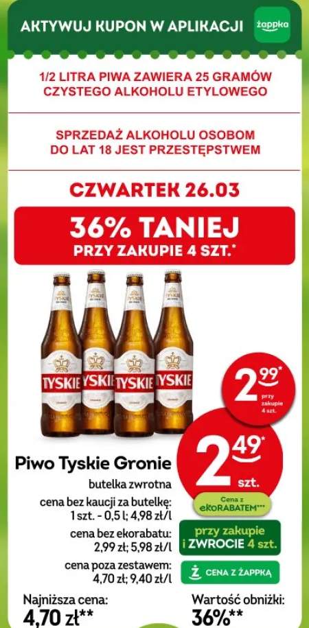 Piwo Tyskie Gronie butelka zwrotna