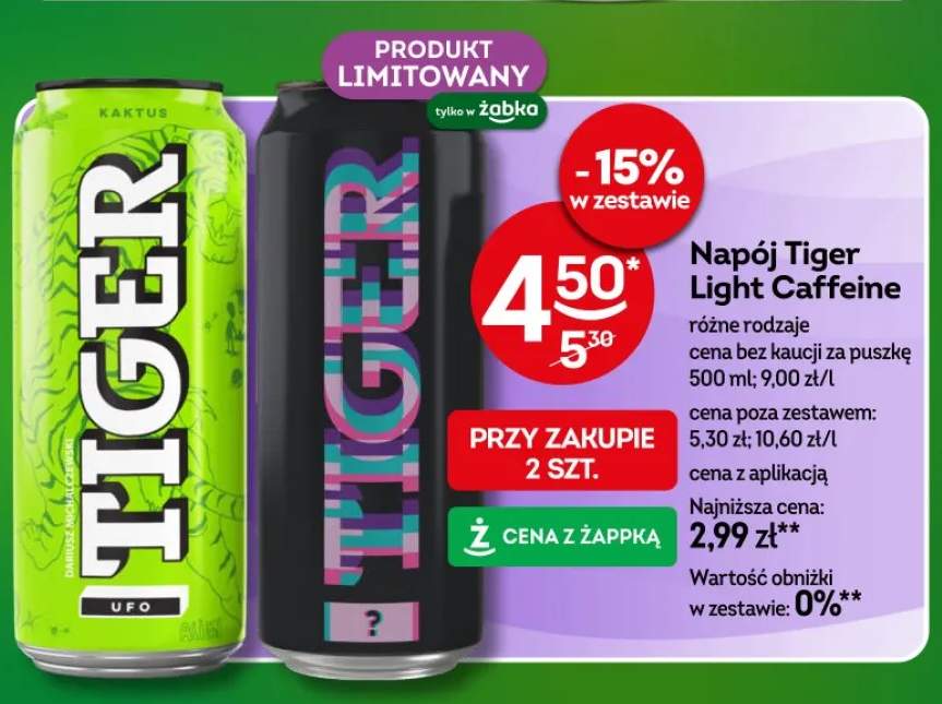 Napój Tiger Light Caffeine różne rodzaje