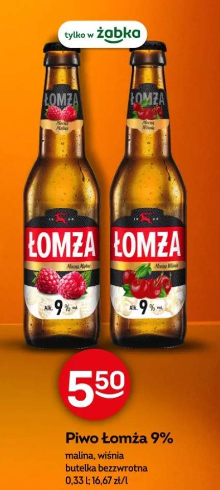 Piwo Łomża 9% malina, wiśnia butelka bezwrotna