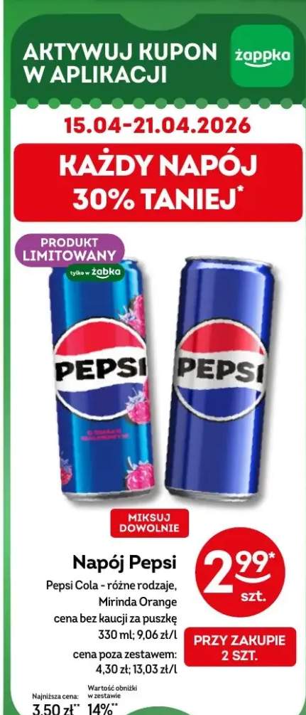 Napój Pepsi Cola różne rodzaje