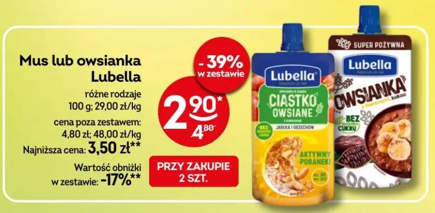 Mus lub owsianka Lubella różne rodzaje
