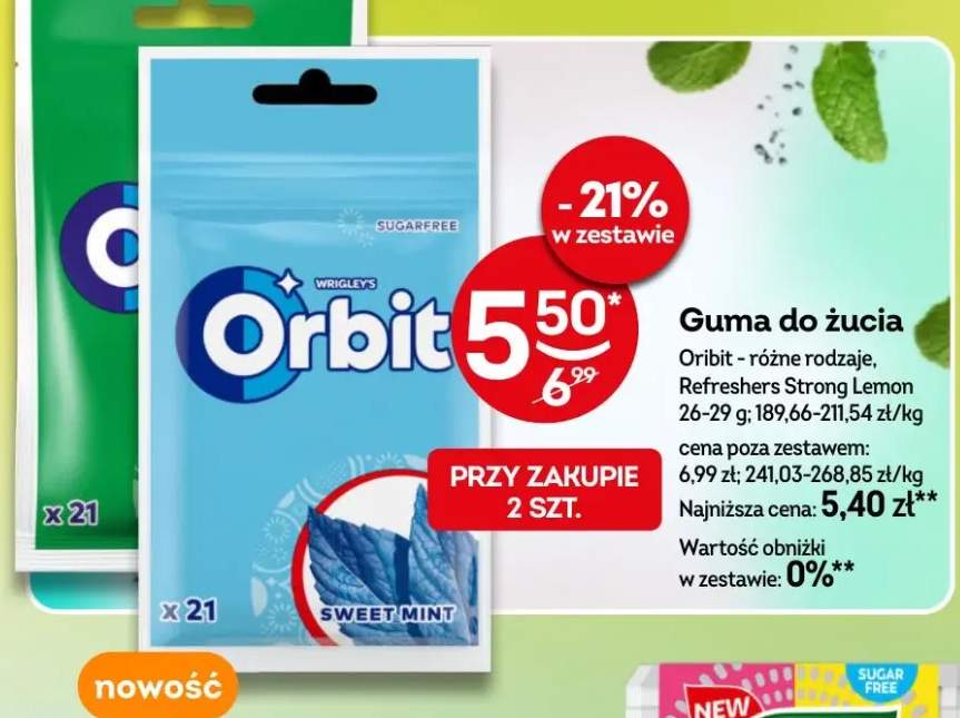 Guma do żucia Orbit różne rodzaje, Refreshers Strong Lemon