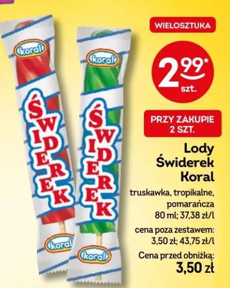 Lody Świderek Koral truskawka, tropikalne, pomarańcza