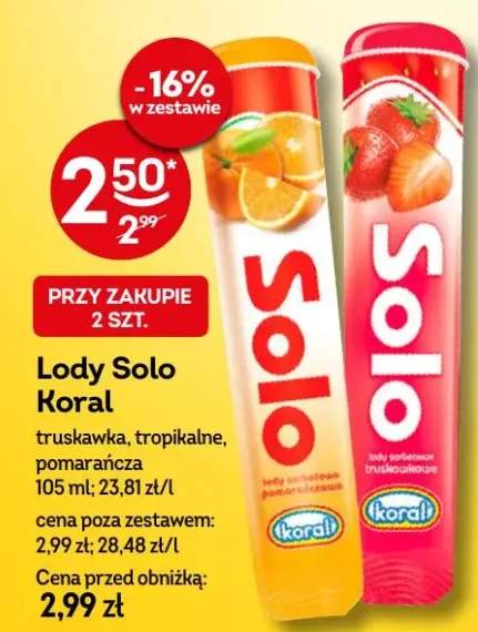 Lody Solo Koral truskawka, tropikalne, pomarańcza