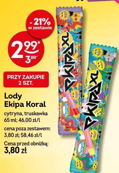 Lody Ekipa Koral cytryna, truskawka