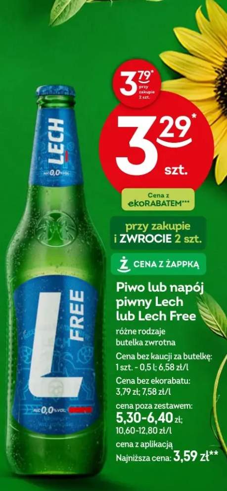 Piwo lub napój piwny Lech lub Lech Free różne rodzaje butelka zwrotna