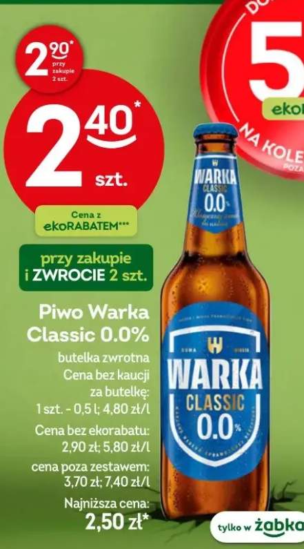 Piwo warka classic 0.0% butelka zwrotna