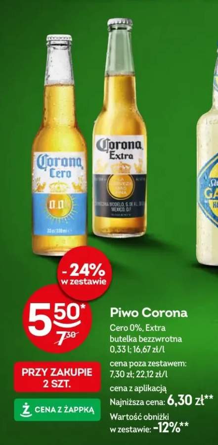 Piwo Corona Cero 0%, Extra butelka bezzwrotna