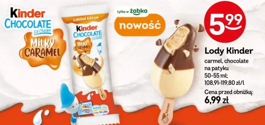 Lody Kinder caramel, chocolate na patyku