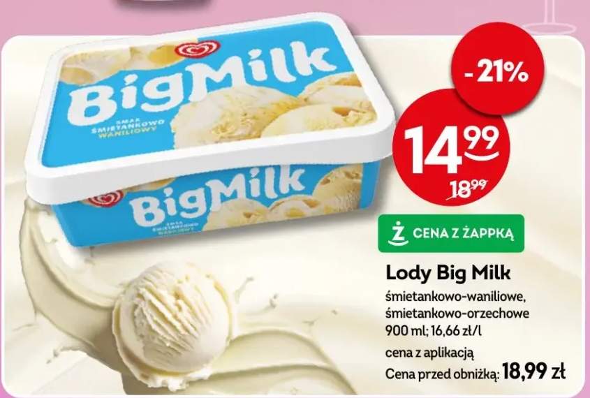 Lody Big Milk śmietankowo-waniliowe, śmietankowo-orzechowe