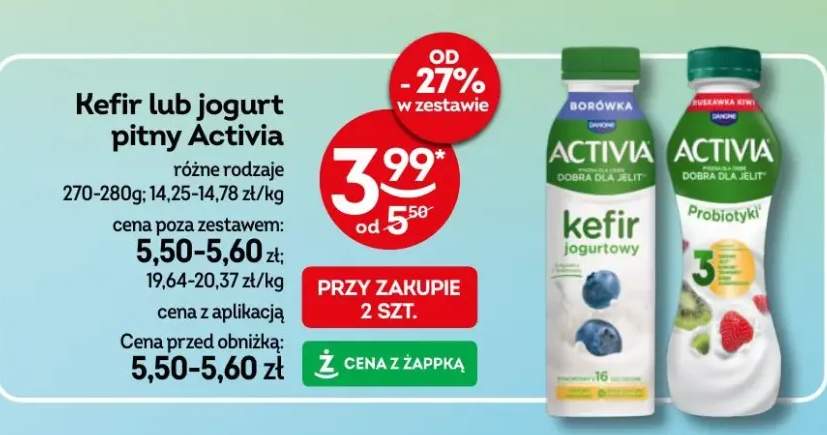Kefir lub jogurt pitny activia różne rodzaje