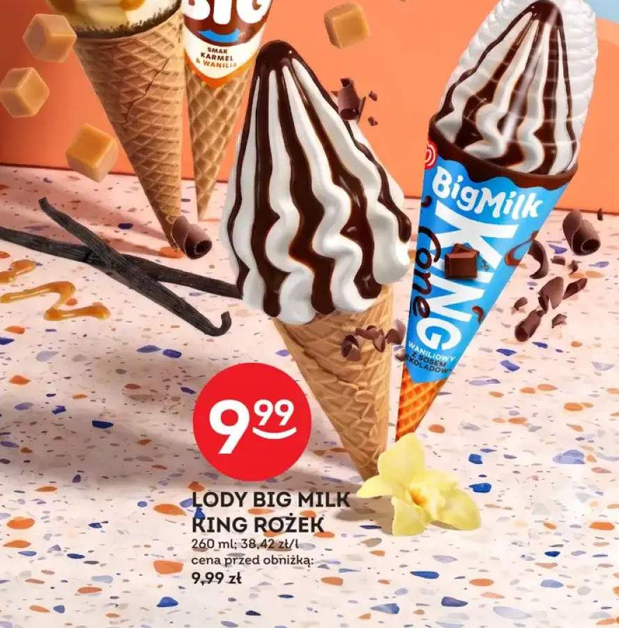 Lody Big Milk King Rożek waniliowy z sosem czekoladowym