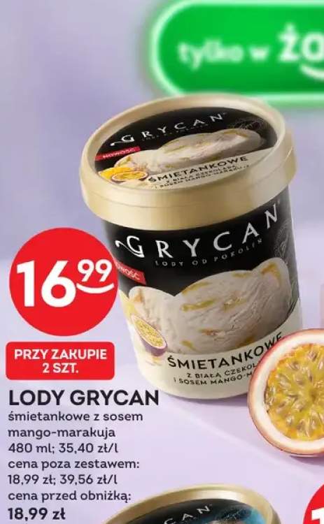 Lody Grycan śmietankowe z sosem mango-marakuja