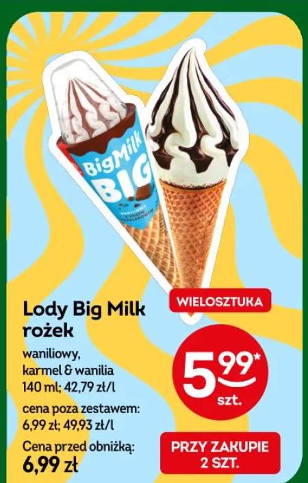 Lody Big Milk rożek karmel & wanilia