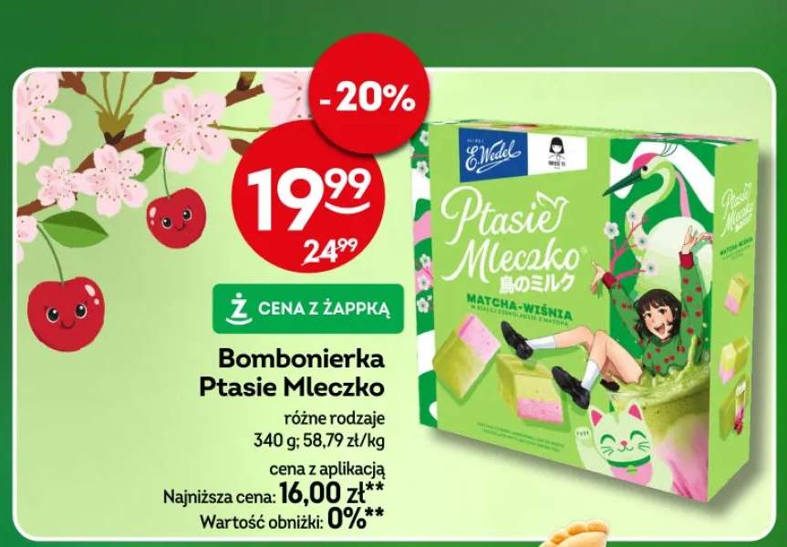 Bombonierka Ptasie Mleczko E.Wedel Matcha-Wiśnia