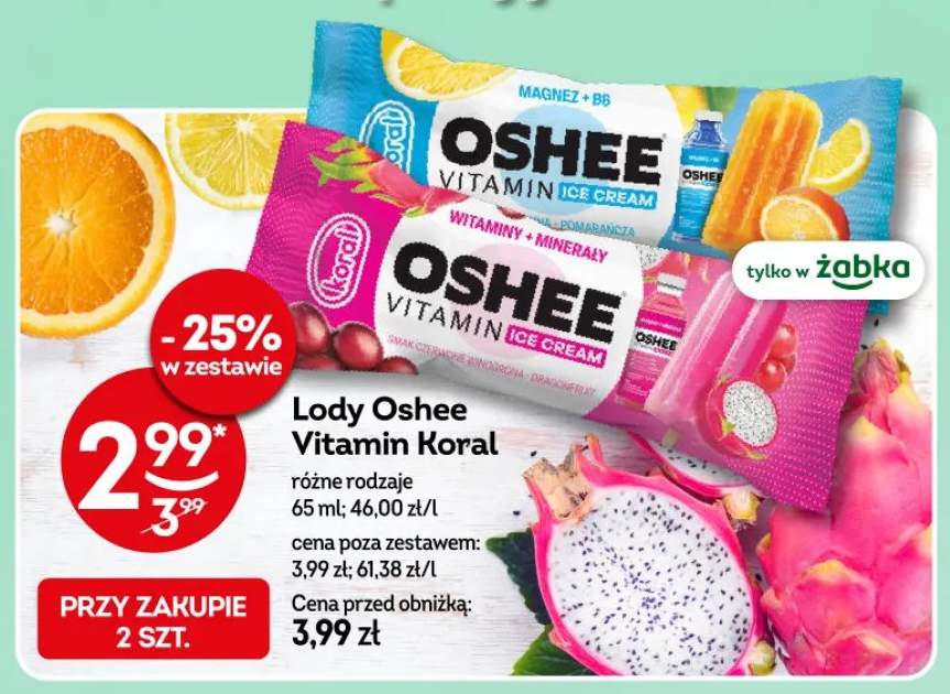 Lody Oshee Vitamin Ice Cream Koral smak pomarańcza magnez B6