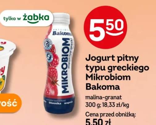 Jogurt pitny typu greckiego Mikrobiom malina-granat Bakoma