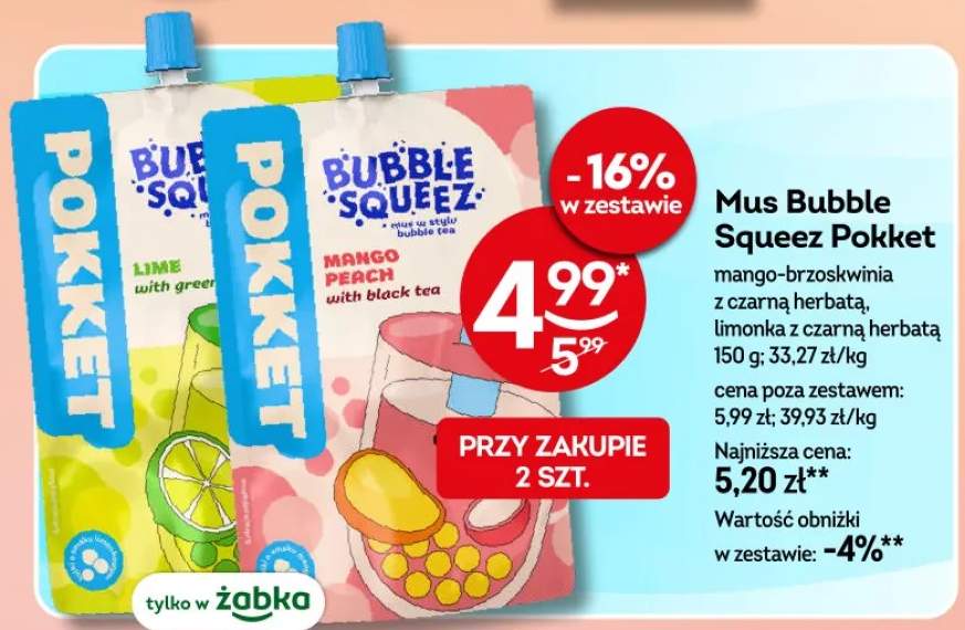 Mus Bubble Squeez Pokket limonka z czarną herbatą