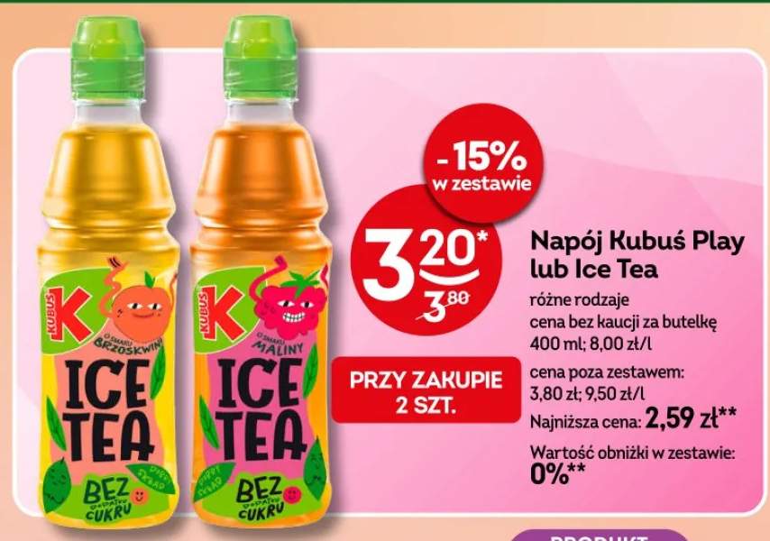 Napój Kubuś Play Ice Tea o smaku maliny