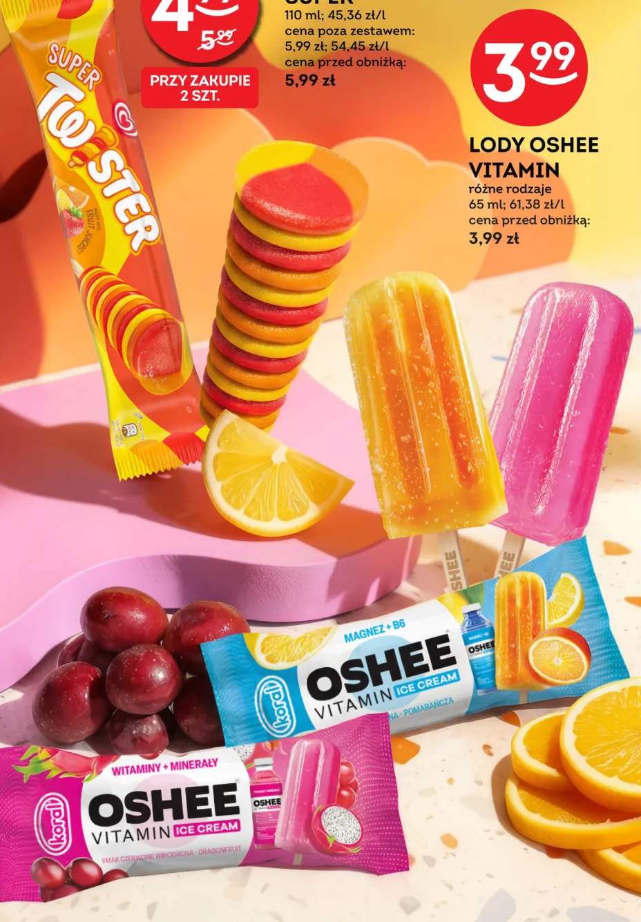 Lody Oshee Vitamin Witaminy + Minerały smak czerwone winogrona dragonfruit