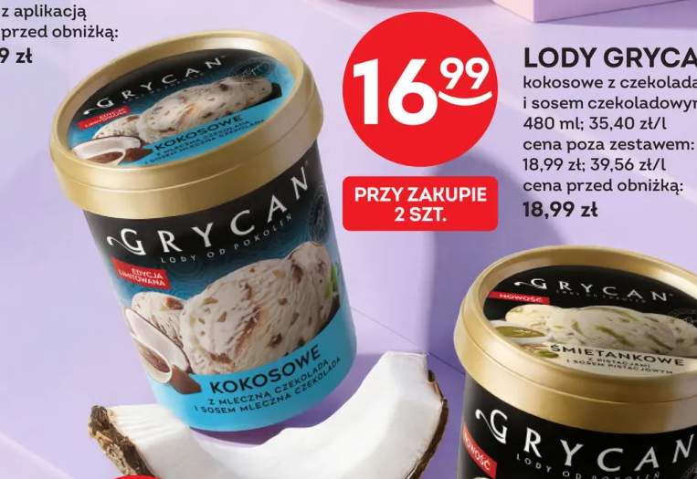 Lody Grycan kokosowe z czekoladą i sosem czekoladowym