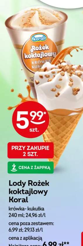 Lody Rożek koktajlowy Koral krówka-kukułka
