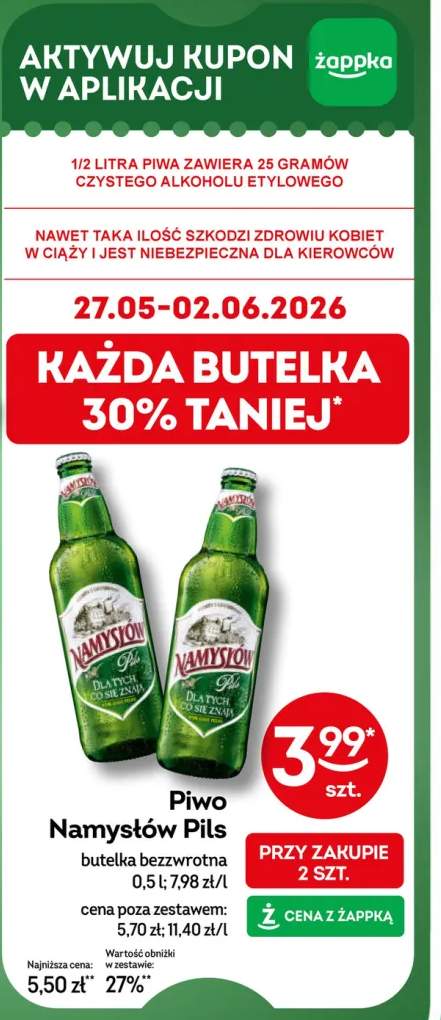 Piwo Namysłów Pils butelka bezzwrotna