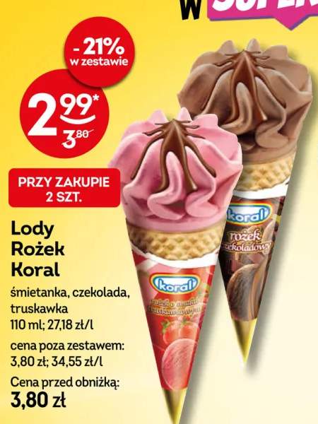 Lody Rożek Koral śmietanka