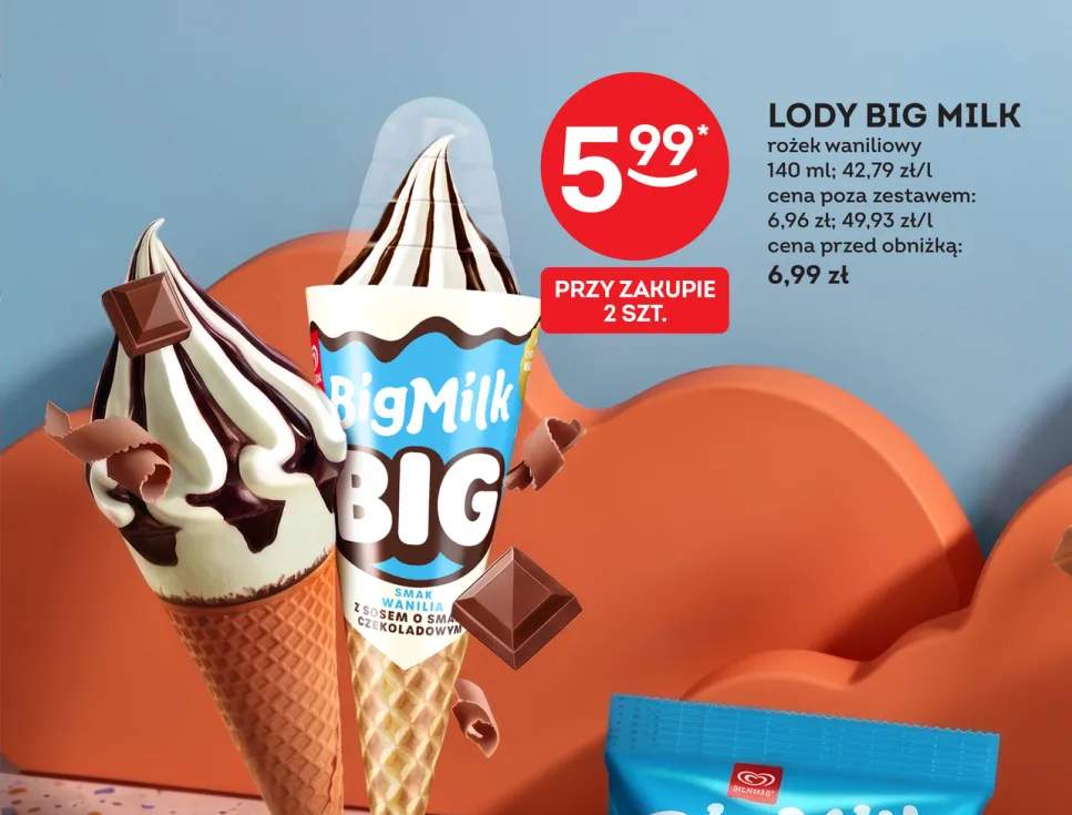 Lody Big Milk rożek waniliowy