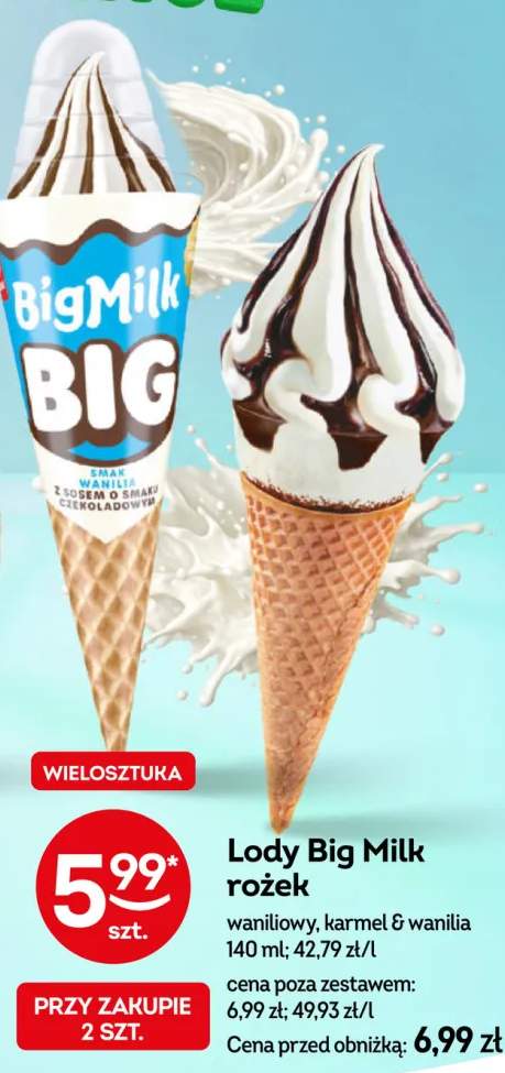 Lody Big Milk rożek karmel & wanilia