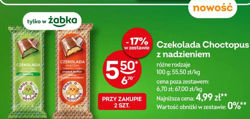 Czekolada mleczna z nadzieniem o smaku peanut butter Choctopus