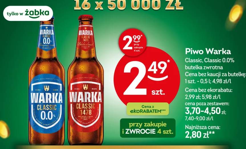 Piwo bezalkoholowe Warka Classic 0.0%