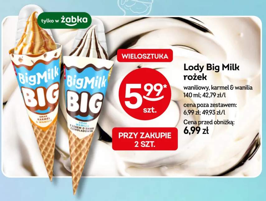 Lody Big Milk rożek waniliowy