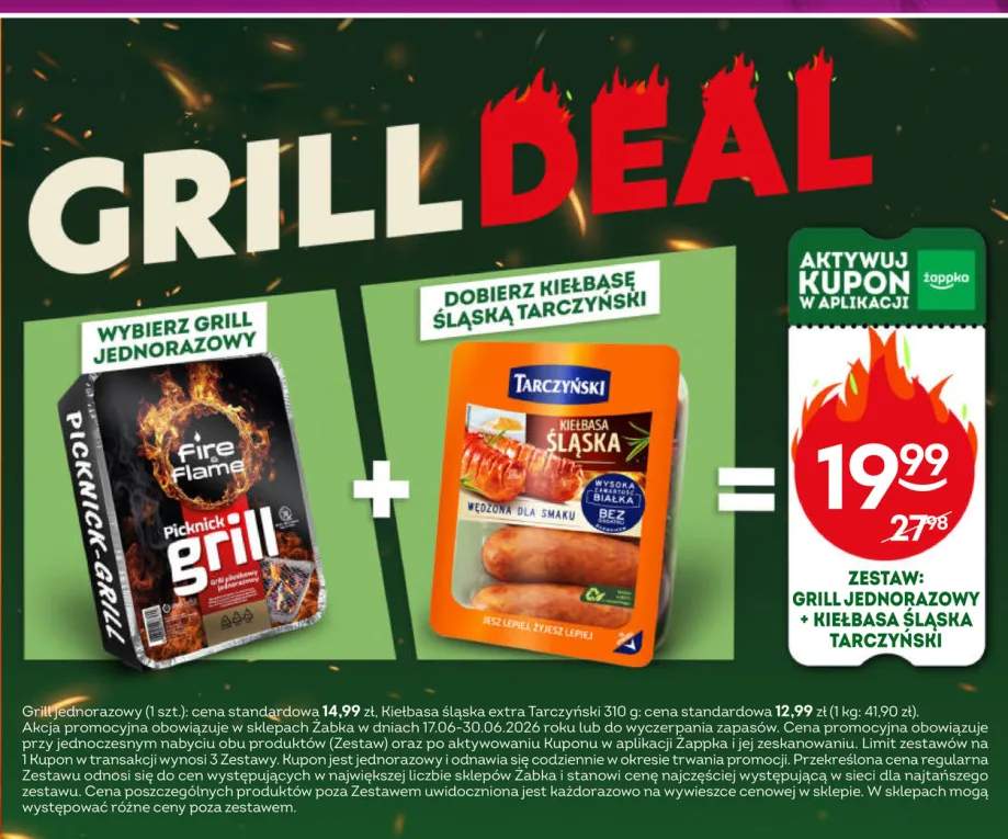 Zestaw Grill jednorazowy i Kiełbasa śląska extra Tarczyński