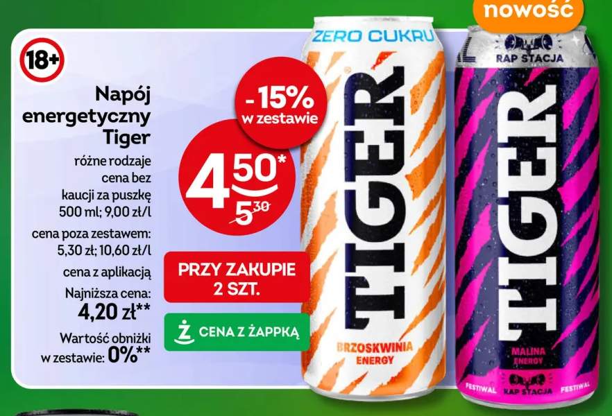 Napój energetyczny Tiger Brzoskwinia +1 wariant