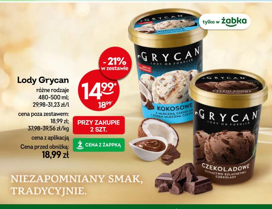 Lody Grycan kokosowe z mleczną czekoladą +1 wariant