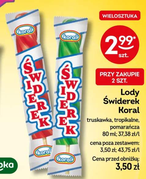 Lody Świderek Koral truskawka +1 wariant