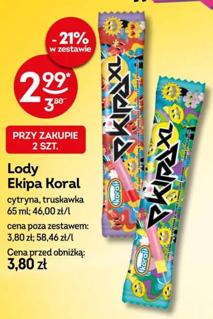 Lody Ekipa Koral cytryna +1 wariant