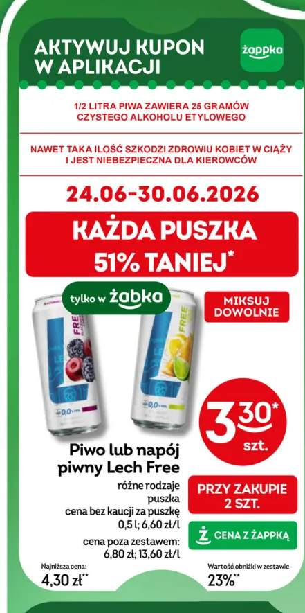 Piwo bezalkoholowe Lech Free +1 wariant