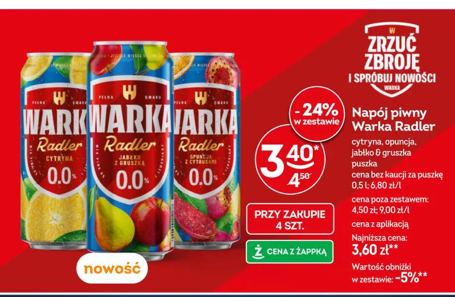 Piwo bezalkoholowe Warka Radler Cytryna 0,0% +2 warianty