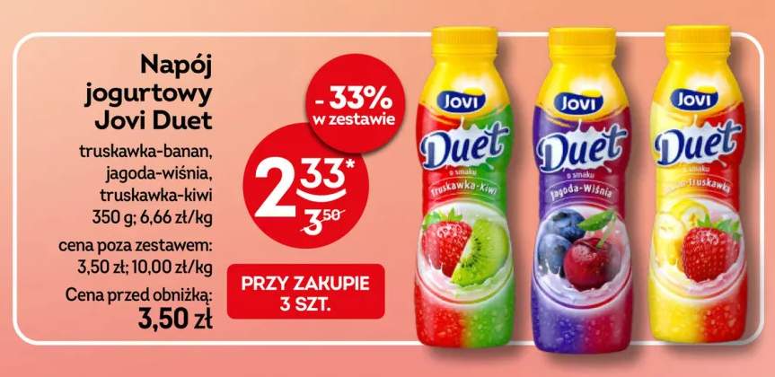 Napój jogurtowy Jovi Duet truskawka-banan +2 warianty